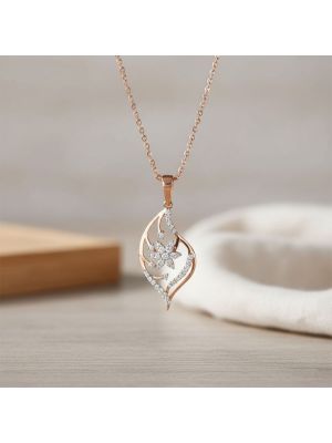 Elegant Leaf Rose Diamond Pendant