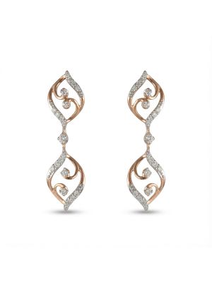 Rose Gold Leaf Curve Diamond Drop Earrings