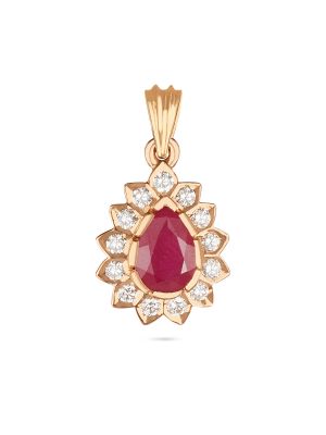Floral Red Stone Diamond Pendant