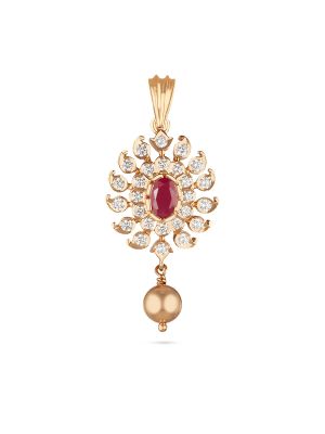Bridal Ruby Floral Cluster Diamond Pendant 