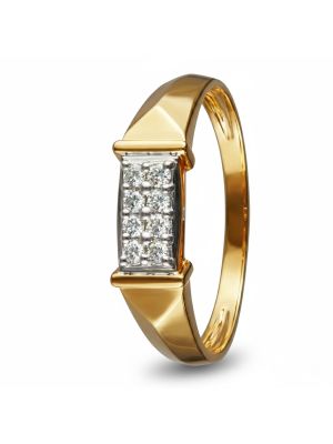 Bold Grid Diamond Gold Ring 