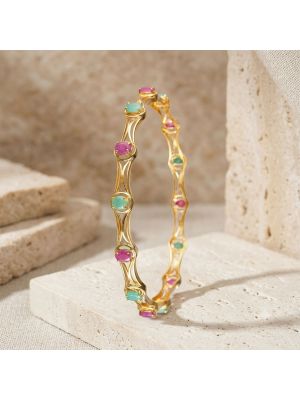 Flowing Arch Ruby Emerald Diamond Bangle