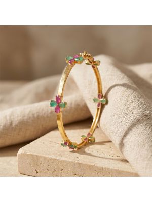Floral Ruby Emerald Cluster Diamond Bangle