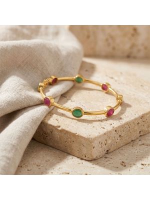 Delicate Oval Ruby Emerald Diamond Bangle