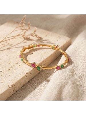 Graceful Ruby Emerald Cluster Diamond Bangle
