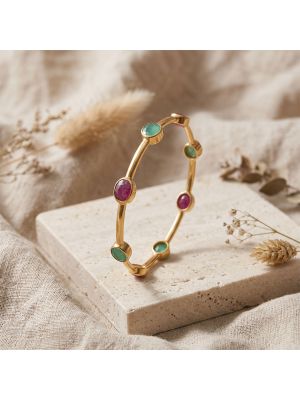 Modern Ruby Emerald Diamond Bangle