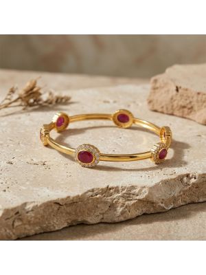 Exquisite Oval Ruby Halo Diamond Bangle