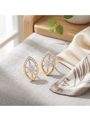 Flower Leaf Diamond Stud Earrings