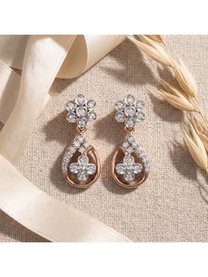 Rose Floral Pear Diamond Drop Earrings