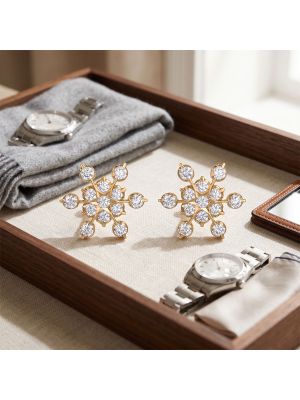 Golden Snowflake Cluster Diamond Stud Earrings