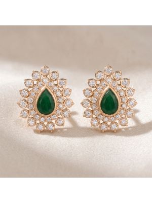 Royal Emerald Pear Diamond Stud Earrings