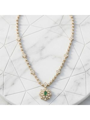 Filigree Emerald Halo Diamond Necklace
