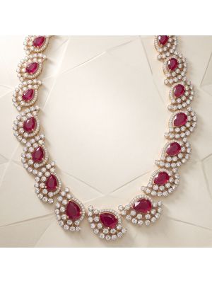 Glorious Red Stone Diamond Rose Necklace