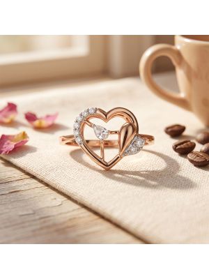 Romantic Open Heart Rose Diamond Ring
