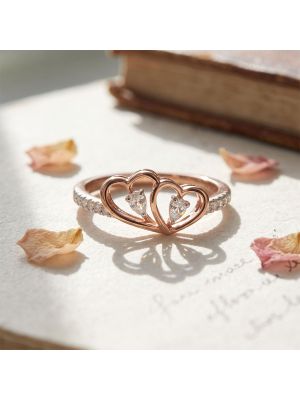 Twin Heart Pear Diamond Gold Ring
