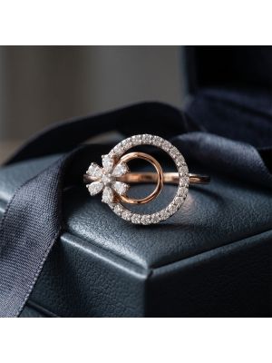 Dual Circle Blossom Rose Diamond Ring