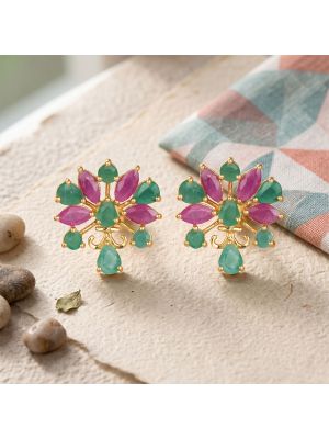 Regal Peacock Ruby Emerald Stud Earrings