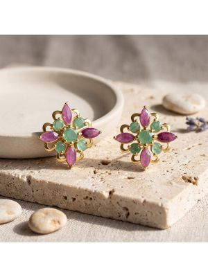 Imperial Emerald Ruby Diamond Stud Earrings