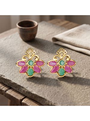 Enchanted Mayura Ruby Flower Diamond Earrings