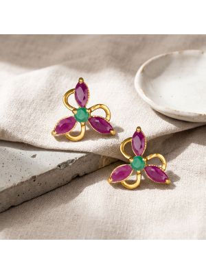 Mayura Ruby Emerald Flower Diamond Earrings
