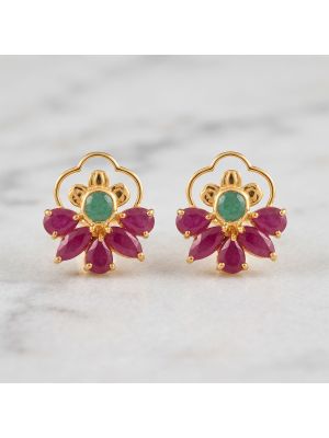 Ruby Emerald Arch Diamond Stud Earrings