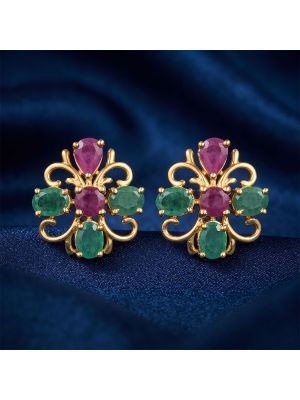 Flower Emeral Ruby Diamond Studs