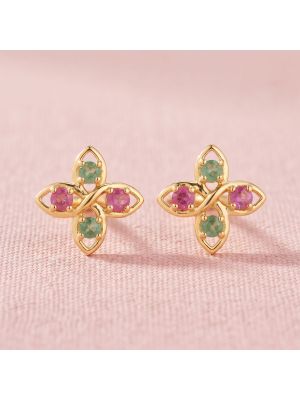 Regal Loop Ruby Emerald Diamond Studs