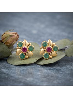 Royal Petal Emerald Ruby Diamond Studs