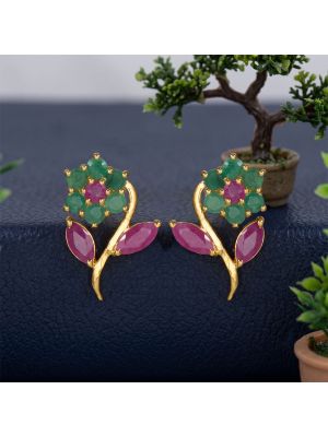 Botanical Emerald Ruby Diamond Stud Earrings