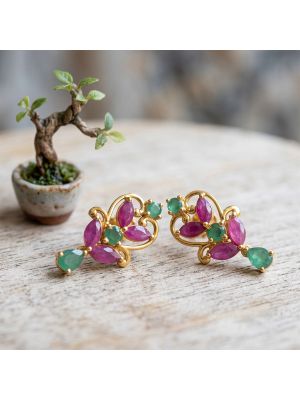 Radiant Ruby Botanical Diamond Drop Earrings
