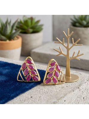 Triangular Ruby Leaf Diamond Stud Earrings