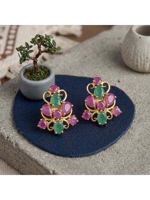 Tiara Emerald Ruby Diamond Stud Earrings