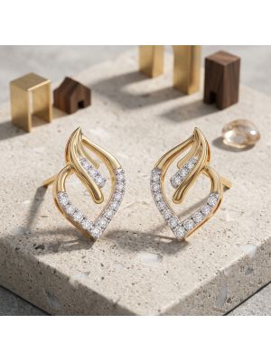 Swirling Leaf Diamond Stud Earrings