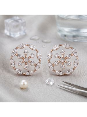 Snowflake Circular Rose Diamond Stud Earrings
