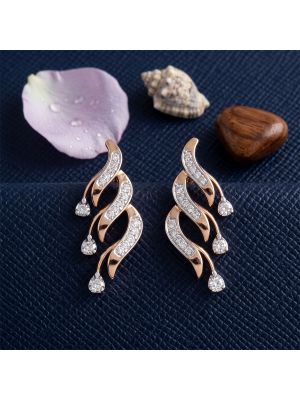 Celestia Leaf Rose Diamond Stud Earrings