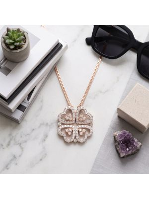 Romantic Heart Lattice Clover Diamond Necklace