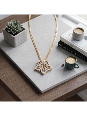 Grand Floral Lattice Diamond Medallion Necklace