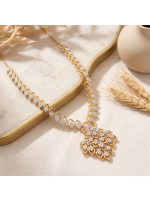 Marquise Leaf Spray Diamond Gold Necklace