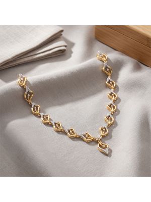 Regal Wave Leaf Diamond Gold Necklace