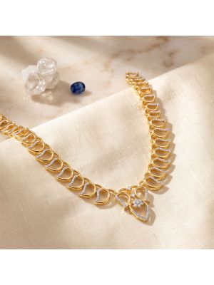 Crescent Leaf Diamond Gold Necklace