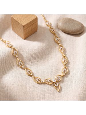 Curved Leaf Diamond Gold Necklace