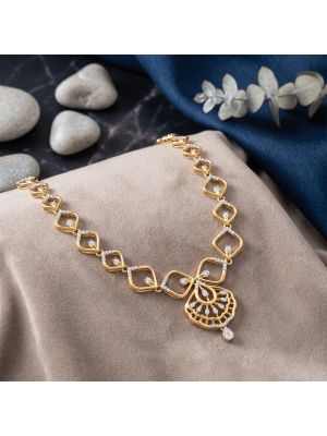 Pearl Drop Rhombus Diamond Gold Necklace