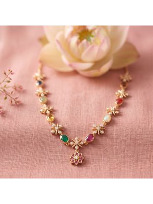 Multi Color Navaratna Diamond Blossom Necklace