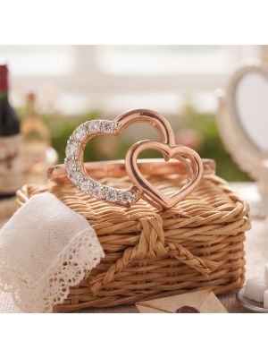 Romantic Double Heart Rose Diamond Ring