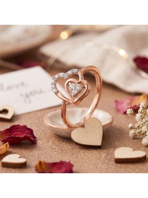 Elegant Nested Heart Rose Diamond Ring