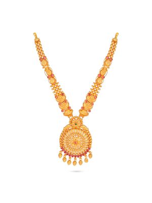 Festive Gold Intricate Temple Motif Long Necklace