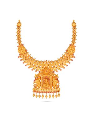 Ornate Gold Lakshmi & Peacock Bridal Necklace