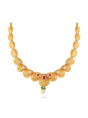 Contemporary Floral Stone Gold Necklace