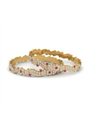 Pink Floral Sparkle Gold Bangles 