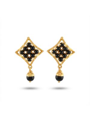 Black Stone Grid Gold Earrings 